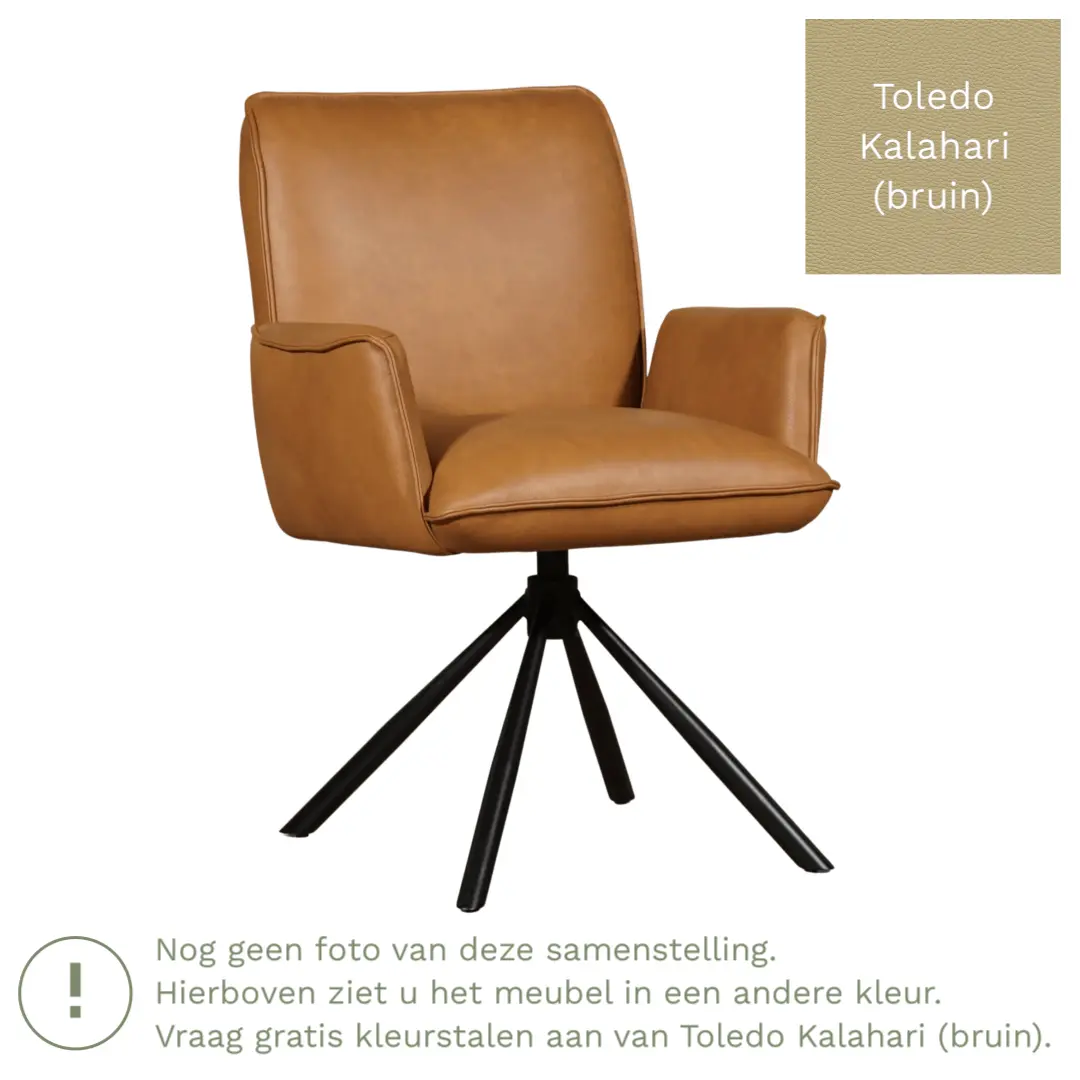 afbeelding van Leren draaibare eetkamerstoel Elite - Toledo Kalahari (bruin) - Spinpoot staal rond zwart