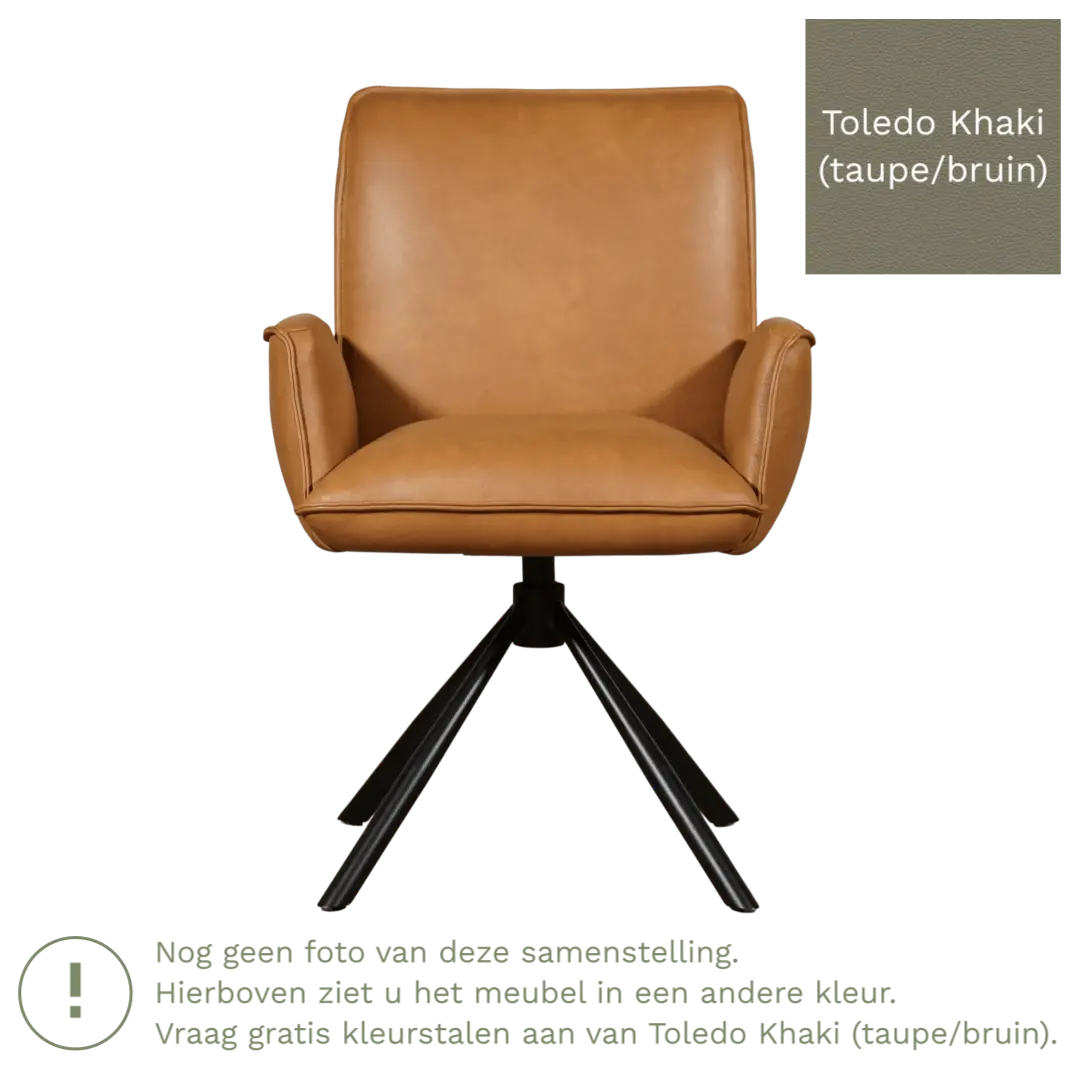 afbeelding van Leren draaibare eetkamerstoel Elite - Toledo Khaki (taupe/bruin) - Spinpoot staal rond zwart
