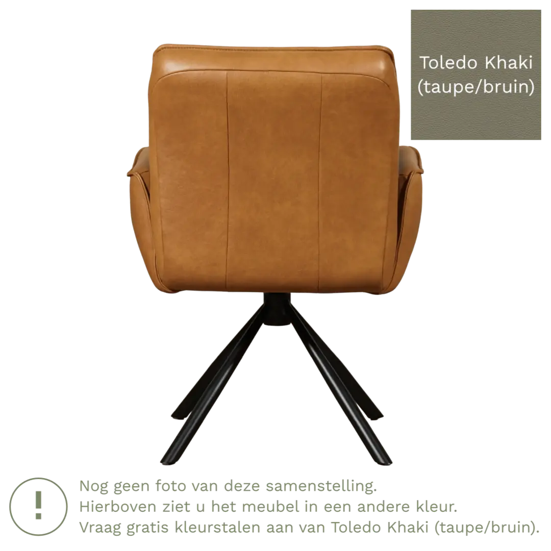 afbeelding van Leren draaibare eetkamerstoel Elite - Toledo Khaki (taupe/bruin) - Spinpoot staal rond zwart