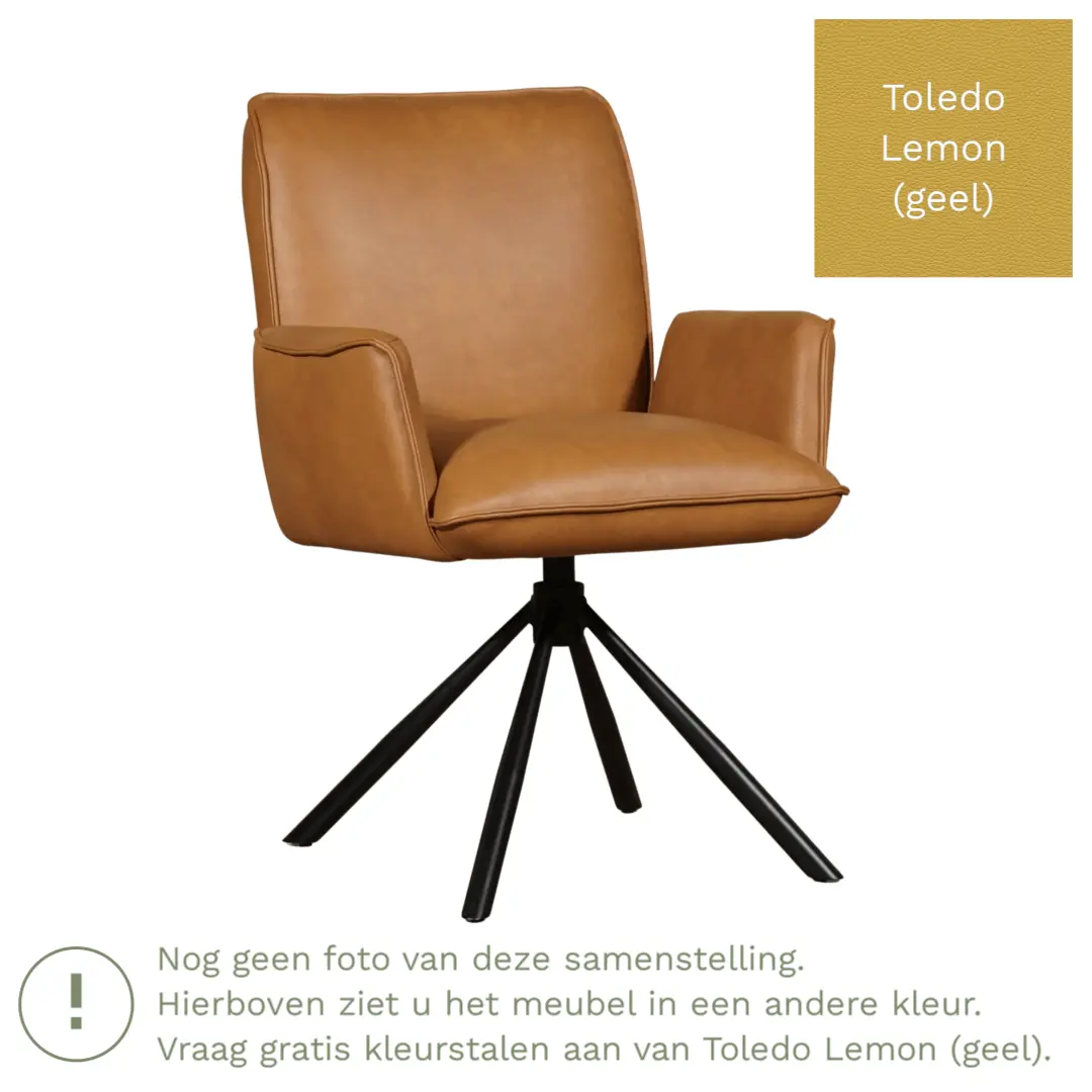 afbeelding van Leren draaibare eetkamerstoel Elite - Toledo Lemon (geel) - Spinpoot staal rond zwart