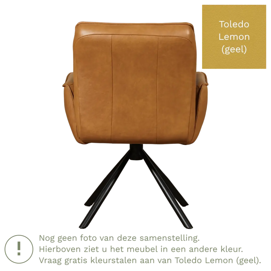 afbeelding van Leren draaibare eetkamerstoel Elite - Toledo Lemon (geel) - Spinpoot staal rond zwart