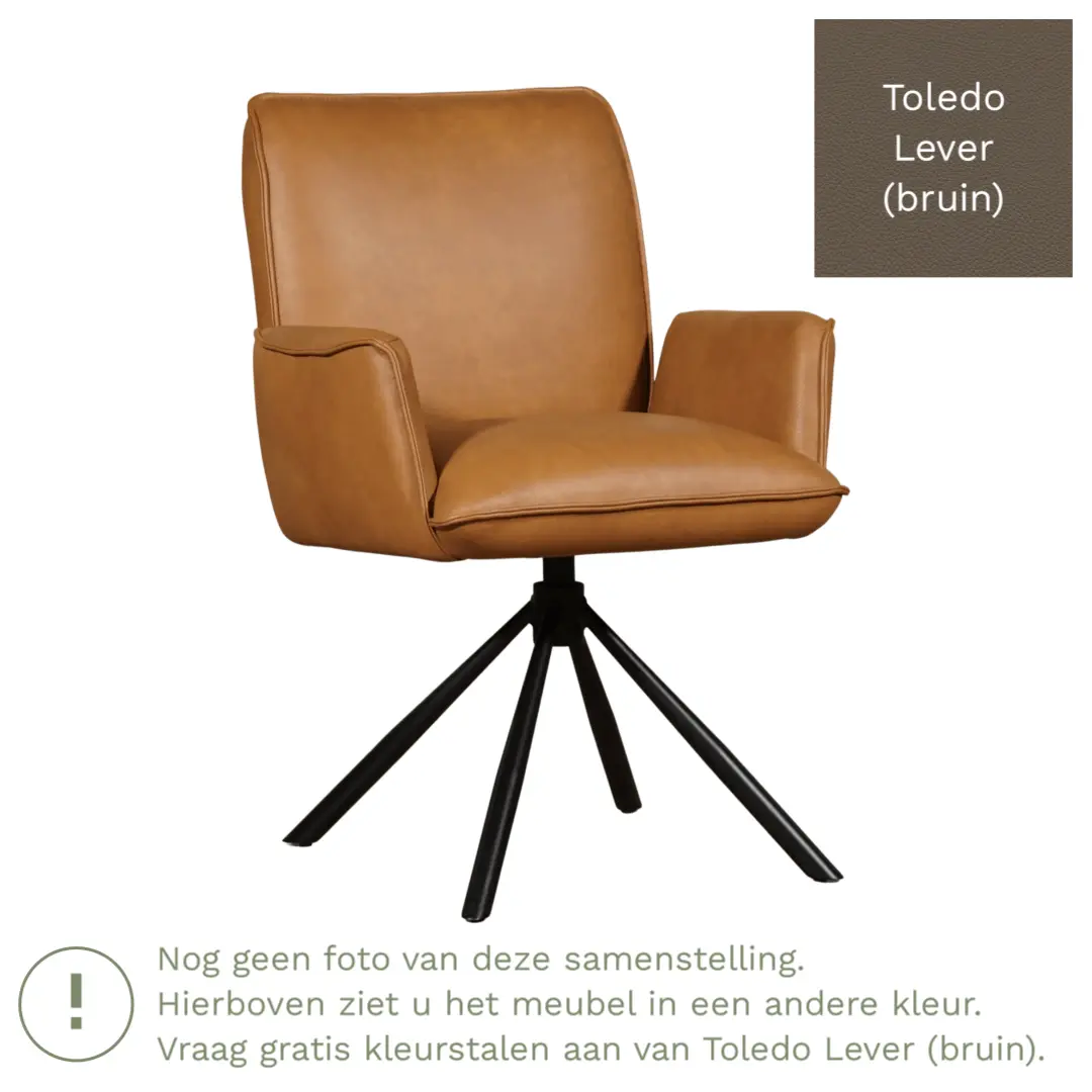 afbeelding van Leren draaibare eetkamerstoel Elite - Toledo Lever (bruin) - Spinpoot staal rond zwart