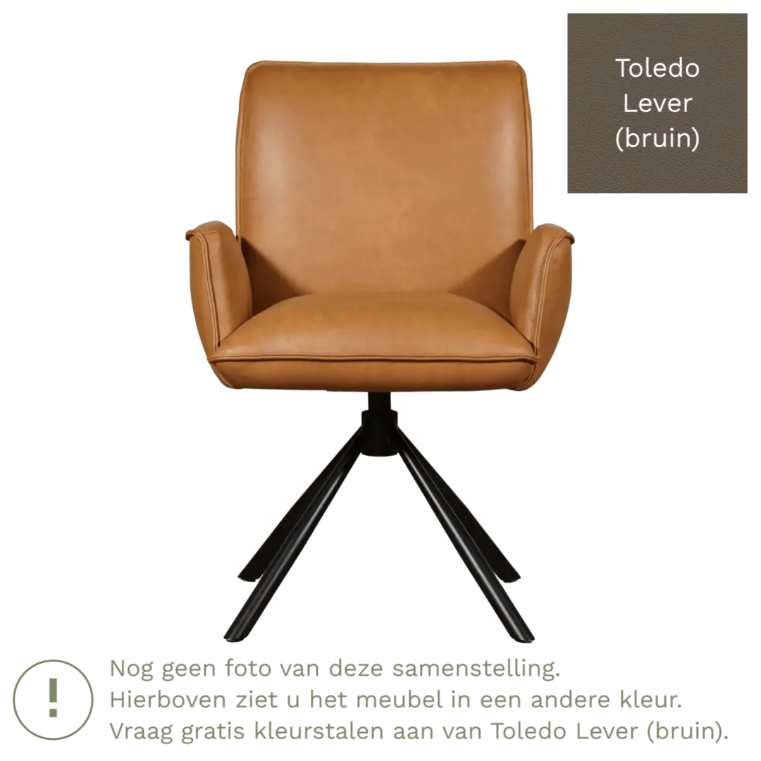 afbeelding van Leren draaibare eetkamerstoel Elite - Toledo Lever (bruin) - Spinpoot staal rond zwart