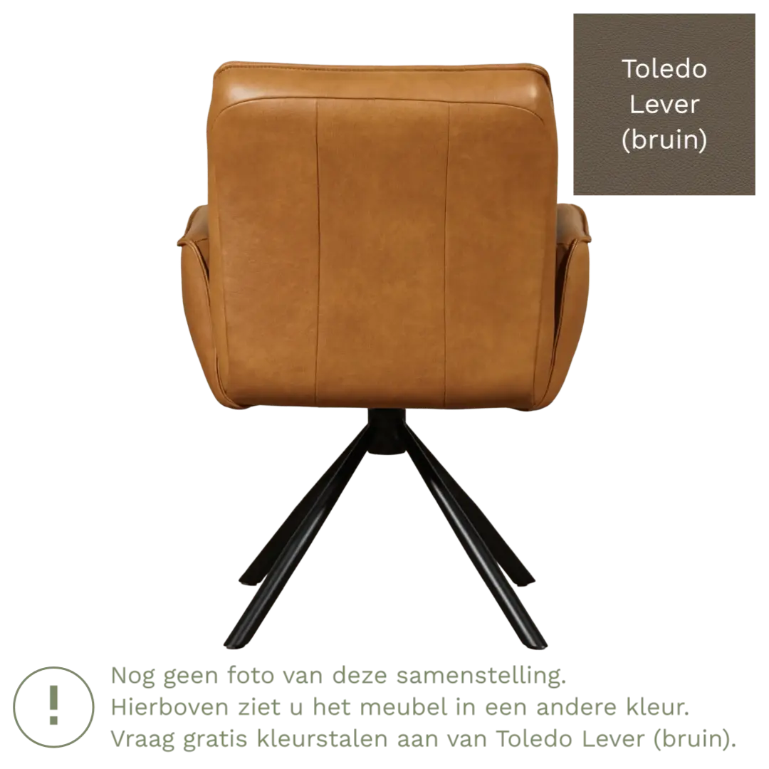 afbeelding van Leren draaibare eetkamerstoel Elite - Toledo Lever (bruin) - Spinpoot staal rond zwart