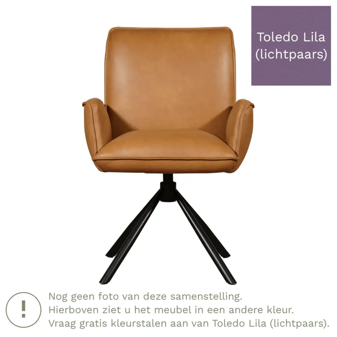 afbeelding van Leren draaibare eetkamerstoel Elite - Toledo Lila (lichtpaars) - Spinpoot staal rond zwart
