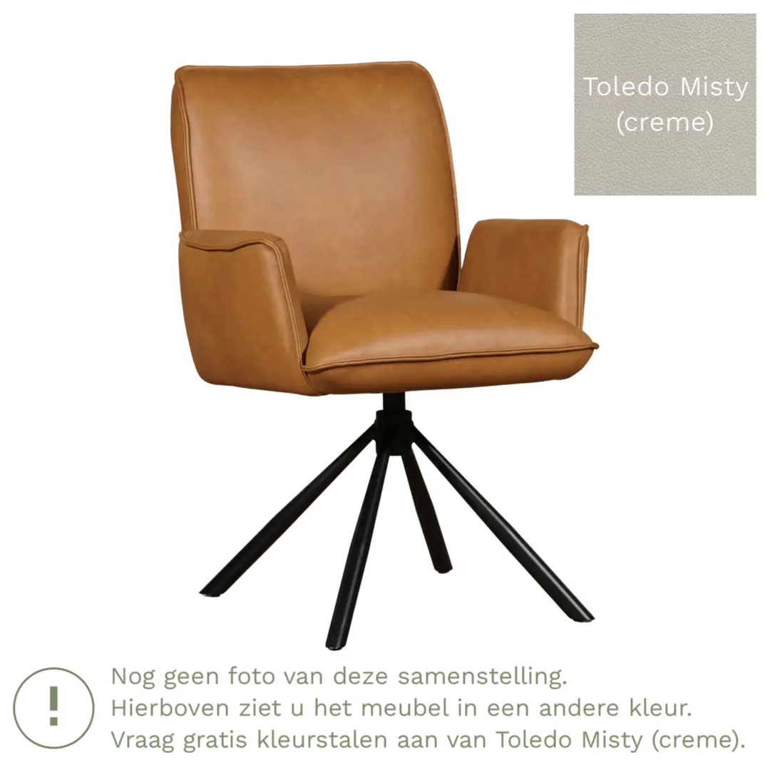 afbeelding van Leren draaibare eetkamerstoel Elite - Toledo Misty (crème) - Spinpoot staal rond zwart