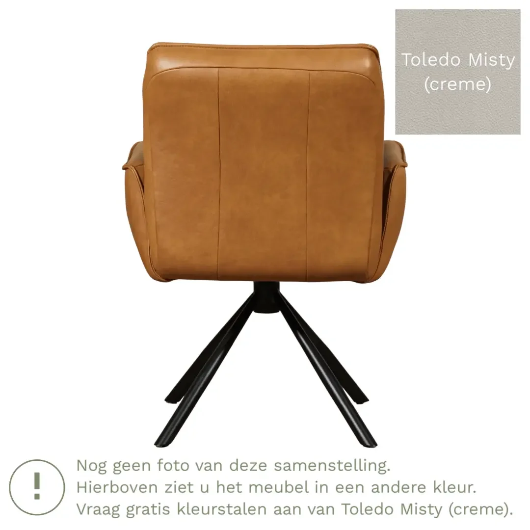 afbeelding van Leren draaibare eetkamerstoel Elite - Toledo Misty (crème) - Spinpoot staal rond zwart