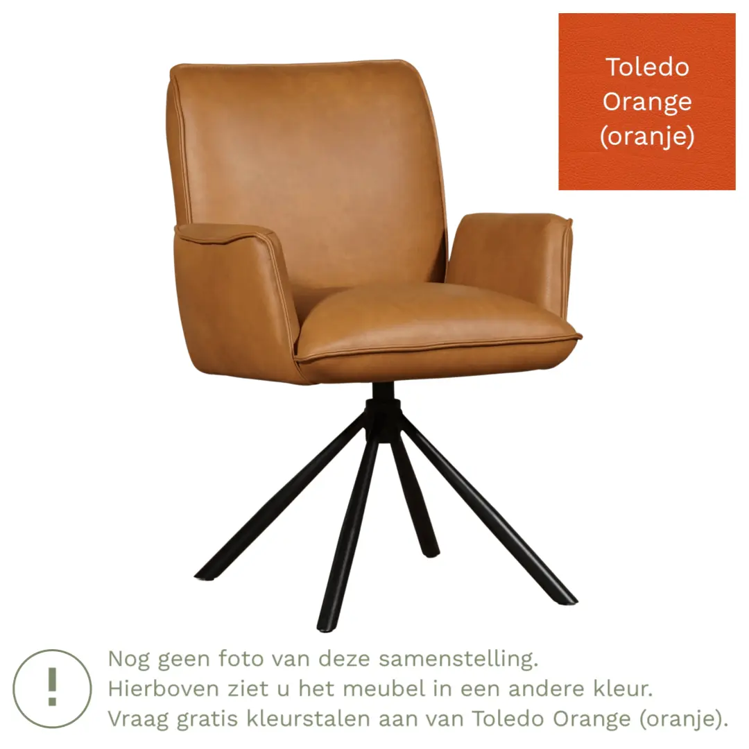 afbeelding van Leren draaibare eetkamerstoel Elite - Toledo Orange (oranje) - Spinpoot staal rond zwart