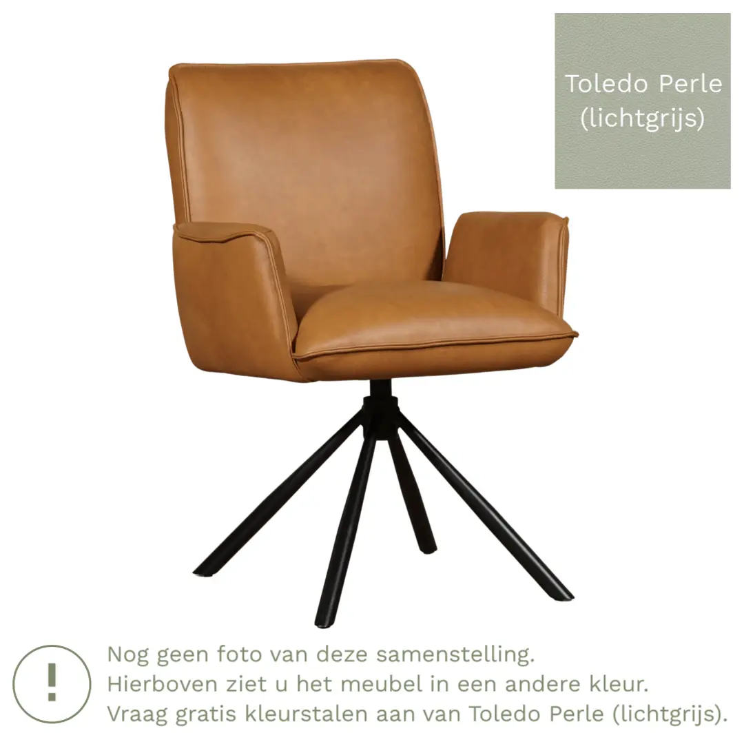 afbeelding van Leren draaibare eetkamerstoel Elite - Toledo Perle (lichtgrijs) - Spinpoot staal rond zwart
