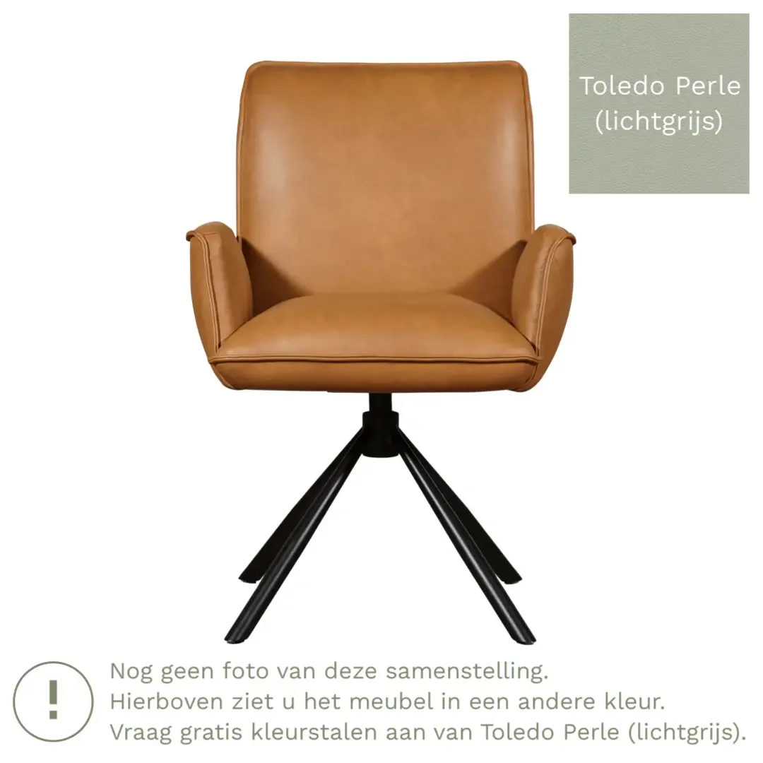 afbeelding van Leren draaibare eetkamerstoel Elite - Toledo Perle (lichtgrijs) - Spinpoot staal rond zwart