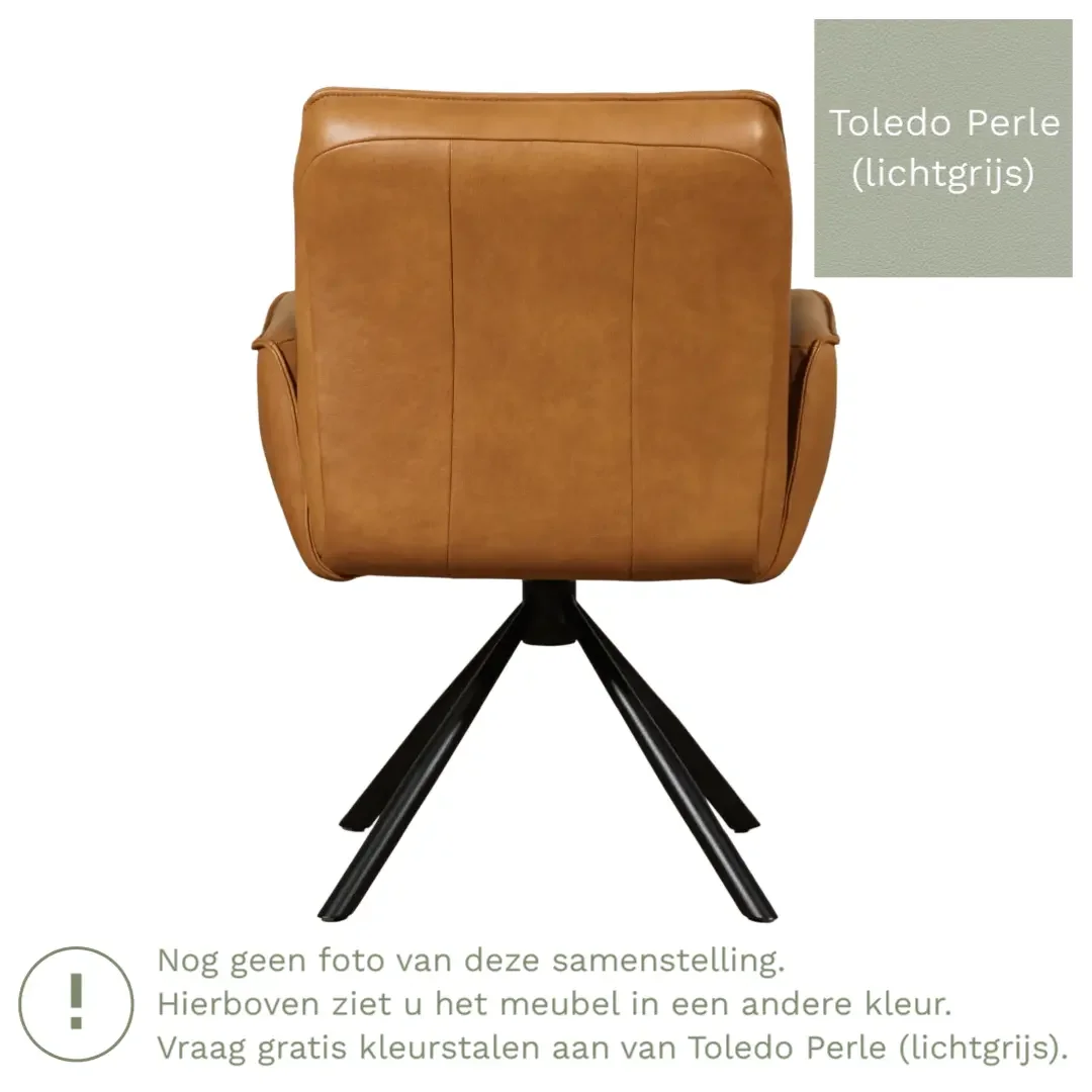 afbeelding van Leren draaibare eetkamerstoel Elite - Toledo Perle (lichtgrijs) - Spinpoot staal rond zwart