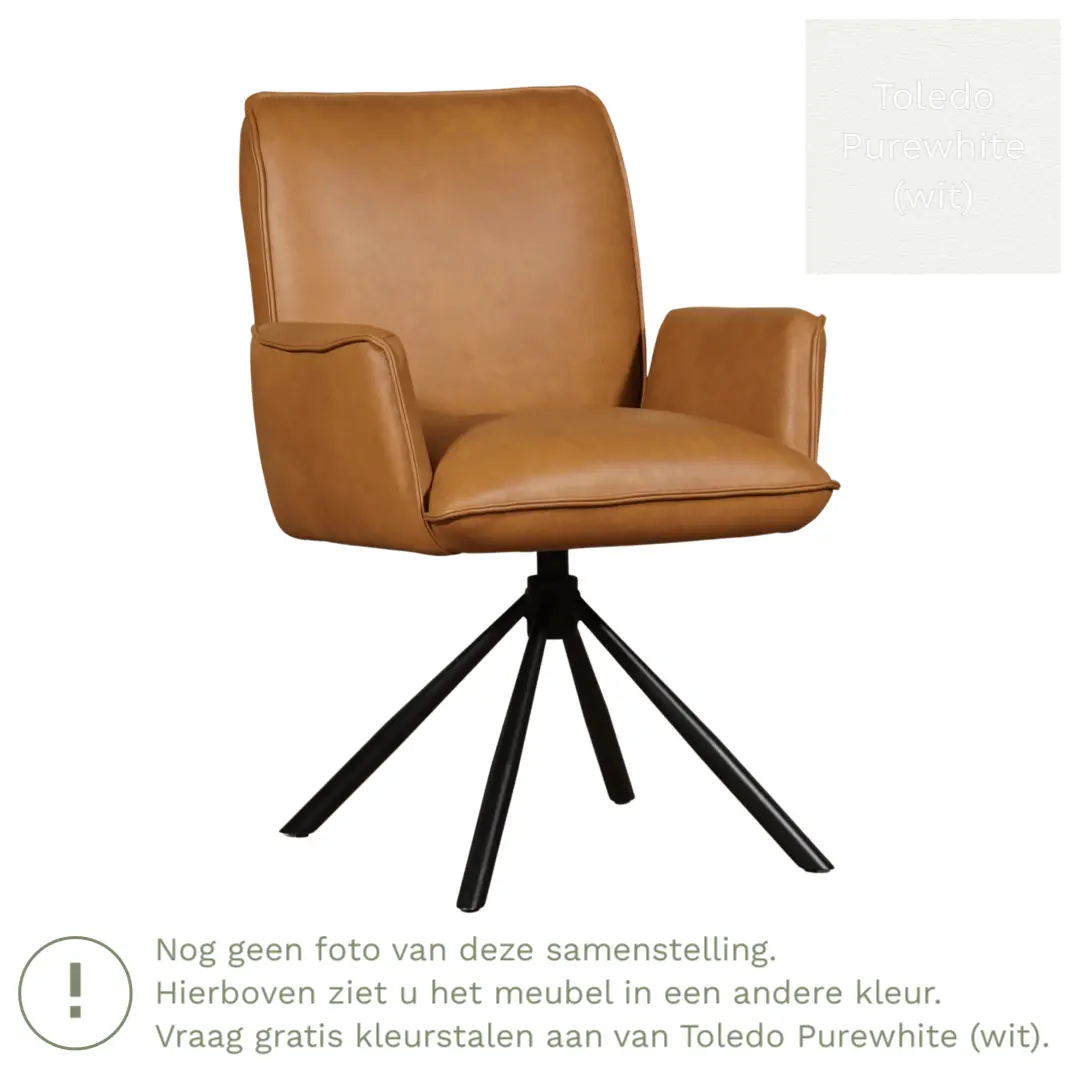 afbeelding van Leren draaibare eetkamerstoel Elite - Toledo Purewhite (wit) - Spinpoot staal rond zwart
