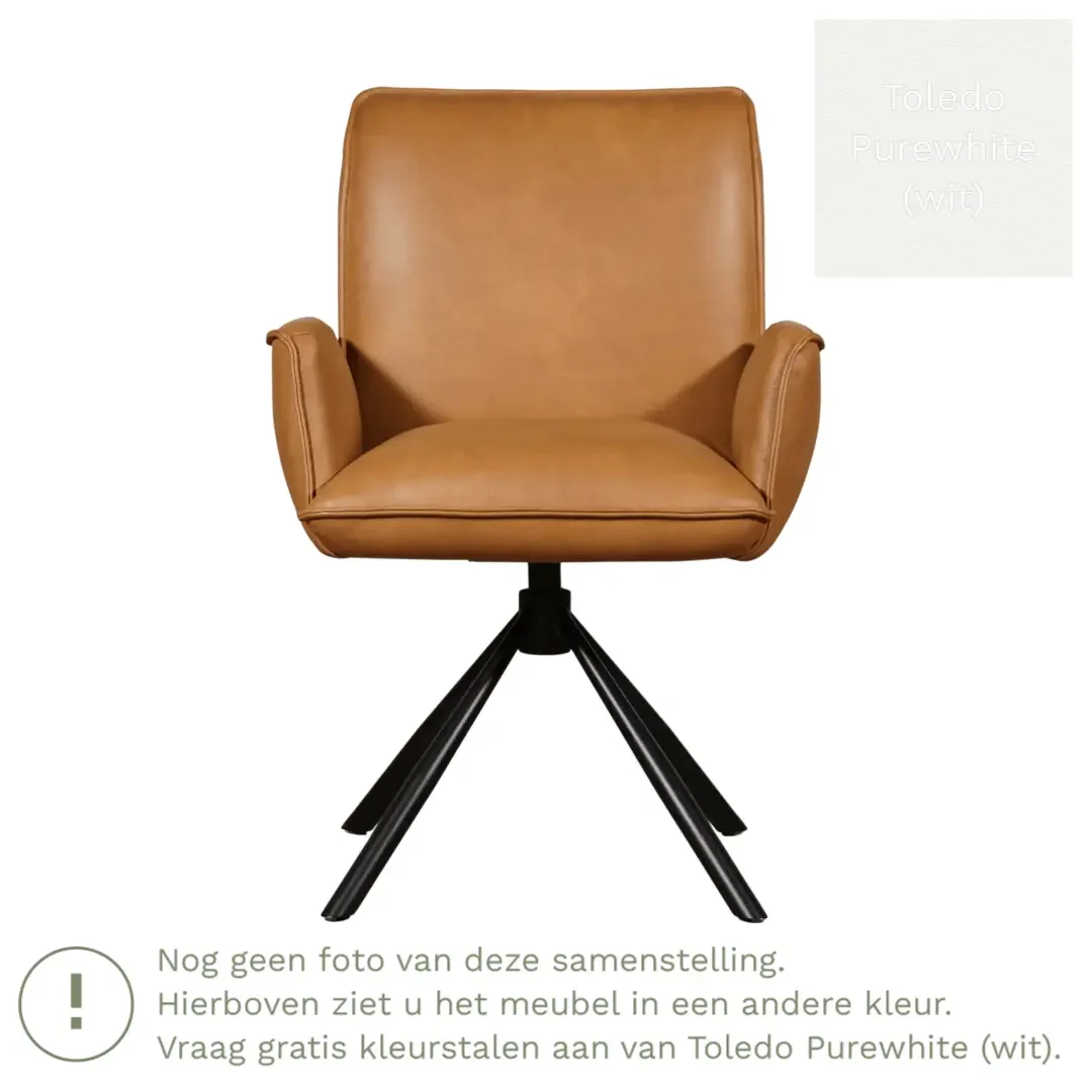 afbeelding van Leren draaibare eetkamerstoel Elite - Toledo Purewhite (wit) - Spinpoot staal rond zwart