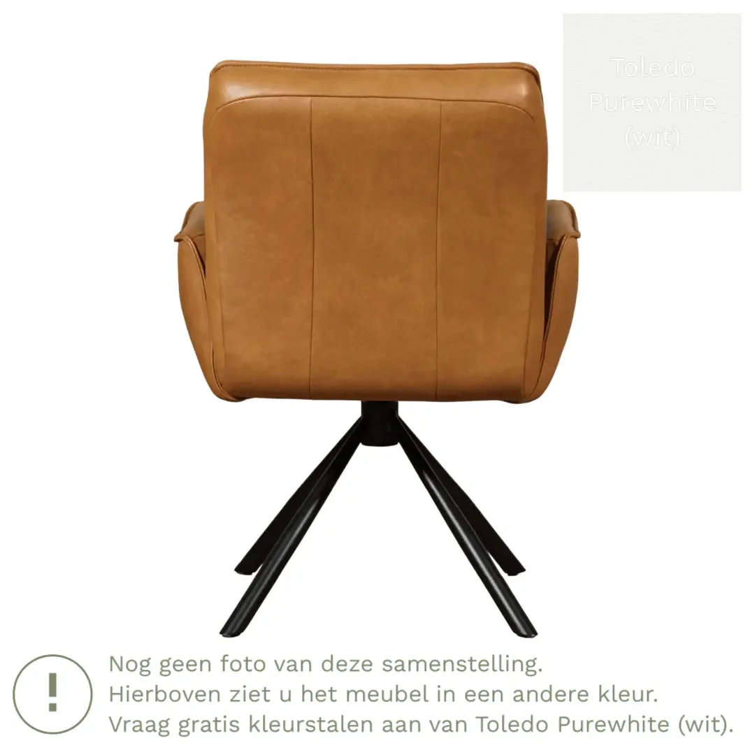 afbeelding van Leren draaibare eetkamerstoel Elite - Toledo Purewhite (wit) - Spinpoot staal rond zwart
