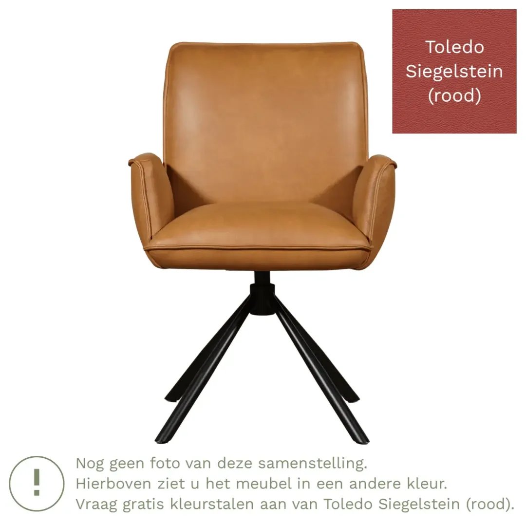 afbeelding van Leren draaibare eetkamerstoel Elite - Toledo Siegelstein (rood) - Spinpoot staal rond zwart