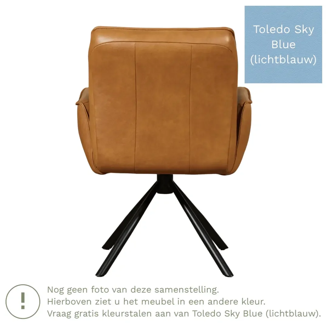 afbeelding van Leren draaibare eetkamerstoel Elite - Toledo Sky Blue (lichtblauw) - Spinpoot staal rond zwart