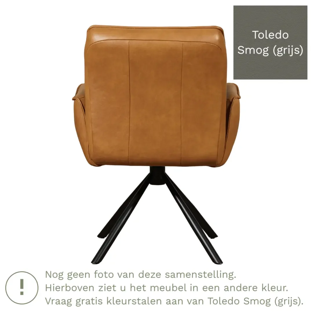 afbeelding van Leren draaibare eetkamerstoel Elite - Toledo Smog (grijs) - Spinpoot staal rond zwart