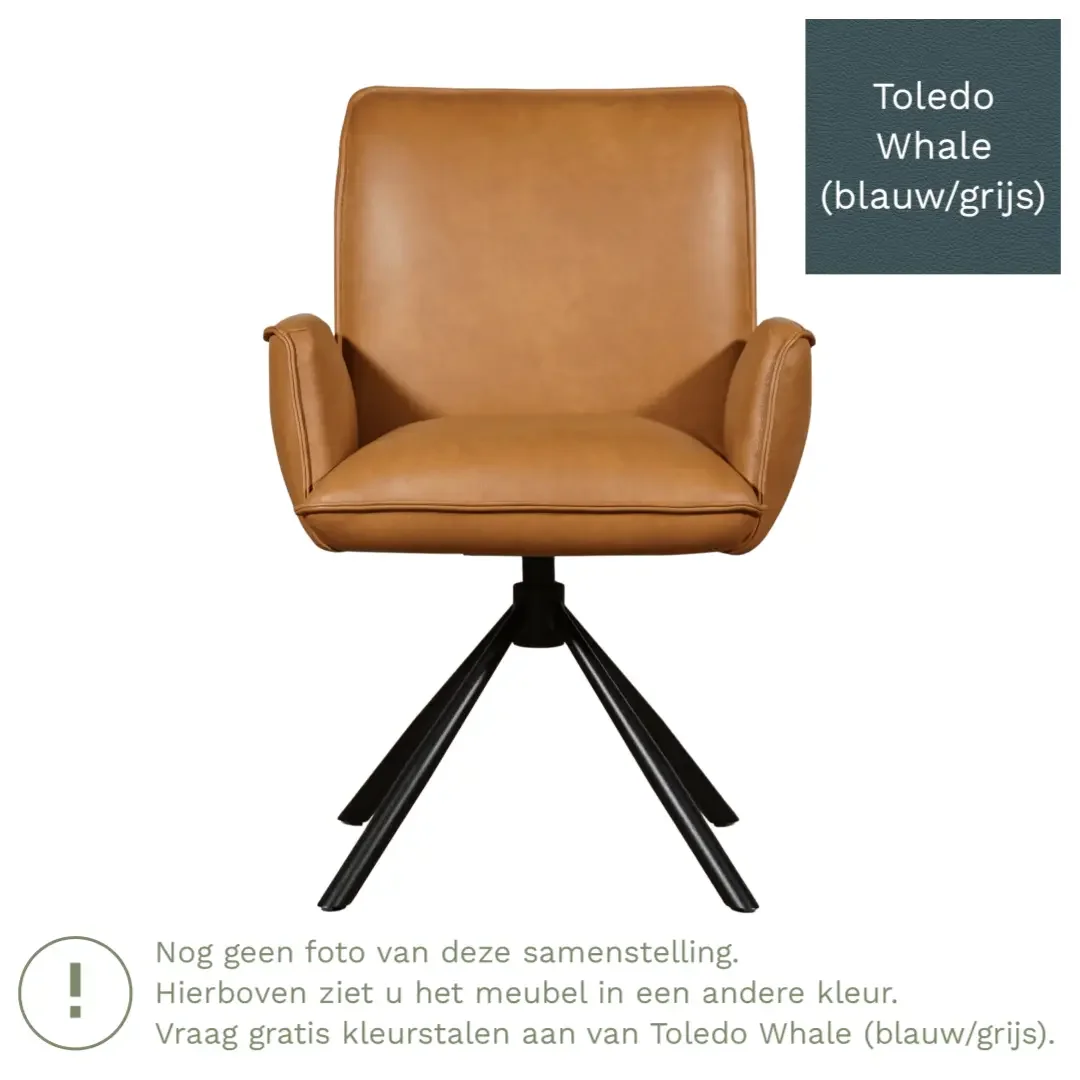 afbeelding van Leren draaibare eetkamerstoel Elite - Toledo Whale (blauw/grijs) - Spinpoot staal rond zwart