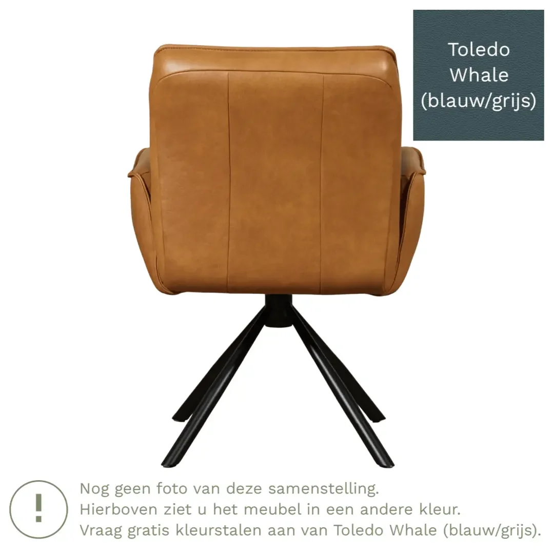 afbeelding van Leren draaibare eetkamerstoel Elite - Toledo Whale (blauw/grijs) - Spinpoot staal rond zwart