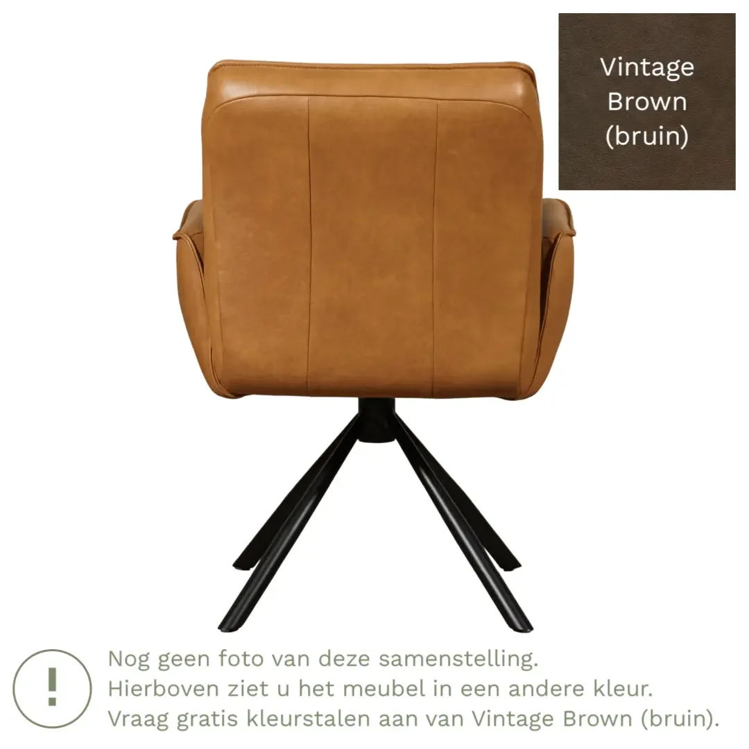 afbeelding van Leren draaibare eetkamerstoel Elite - Vintage Brown (bruin) - Spinpoot staal rond zwart