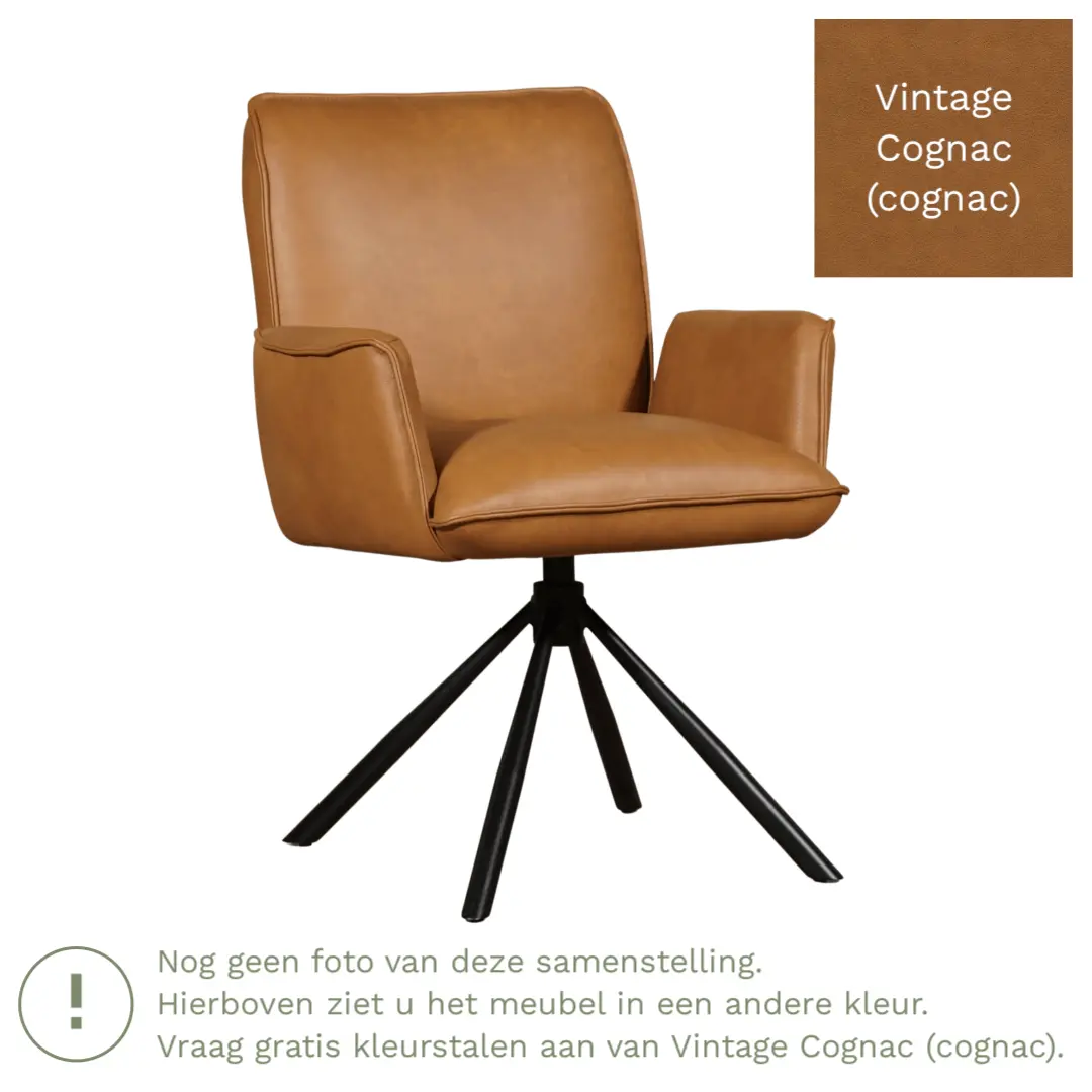 afbeelding van Leren draaibare eetkamerstoel Elite - Vintage Cognac (cognac) - Spinpoot staal rond zwart