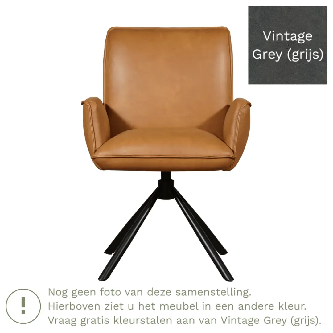 afbeelding van Leren draaibare eetkamerstoel Elite - Vintage Grey (grijs) - Spinpoot staal rond zwart