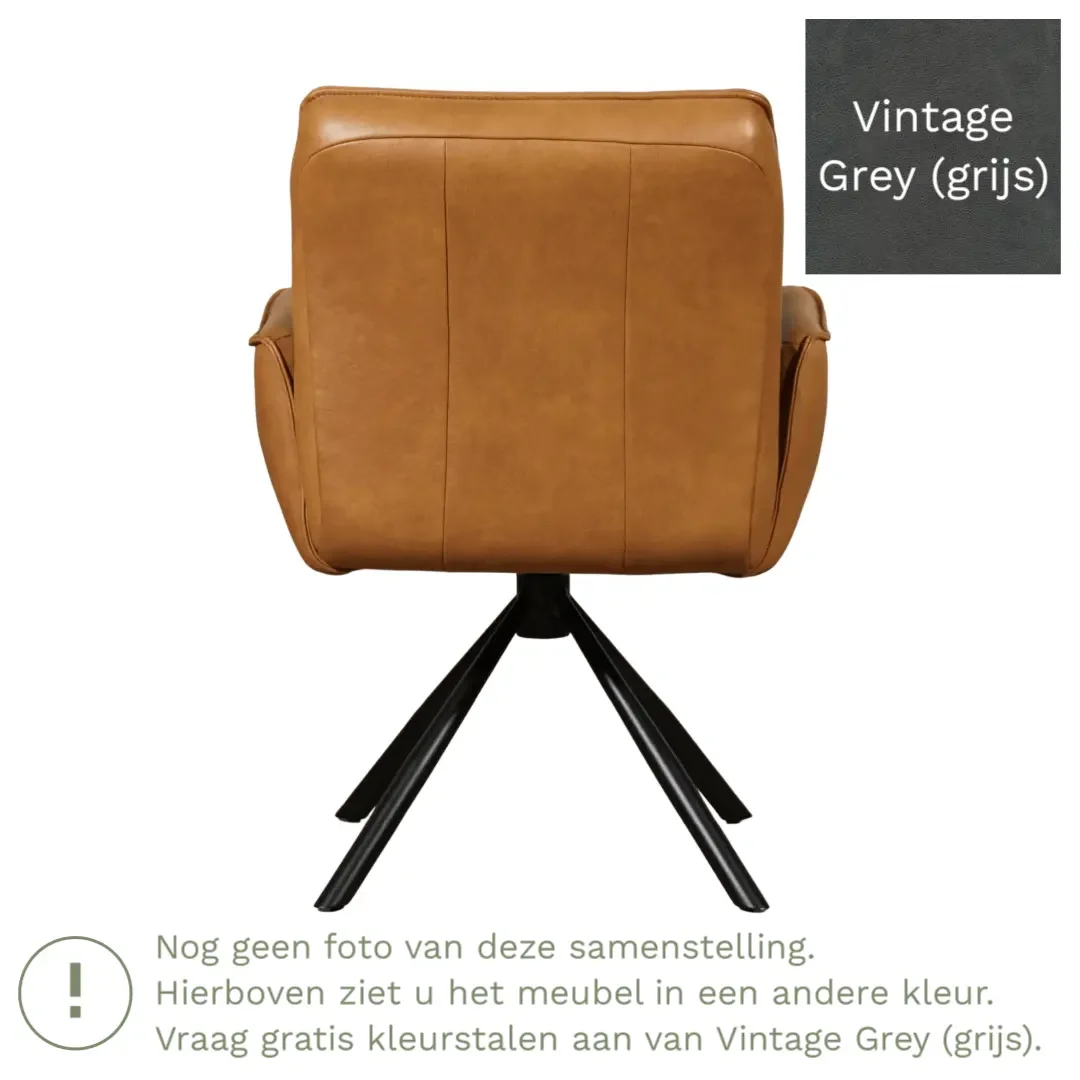 afbeelding van Leren draaibare eetkamerstoel Elite - Vintage Grey (grijs) - Spinpoot staal rond zwart