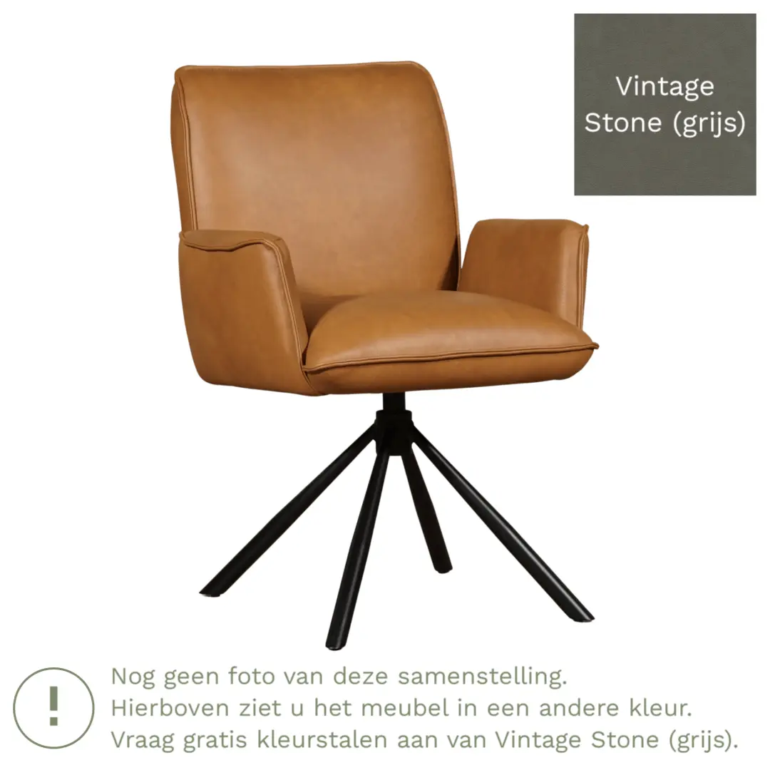 afbeelding van Leren draaibare eetkamerstoel Elite - Vintage Stone (grijs) - Spinpoot staal rond zwart
