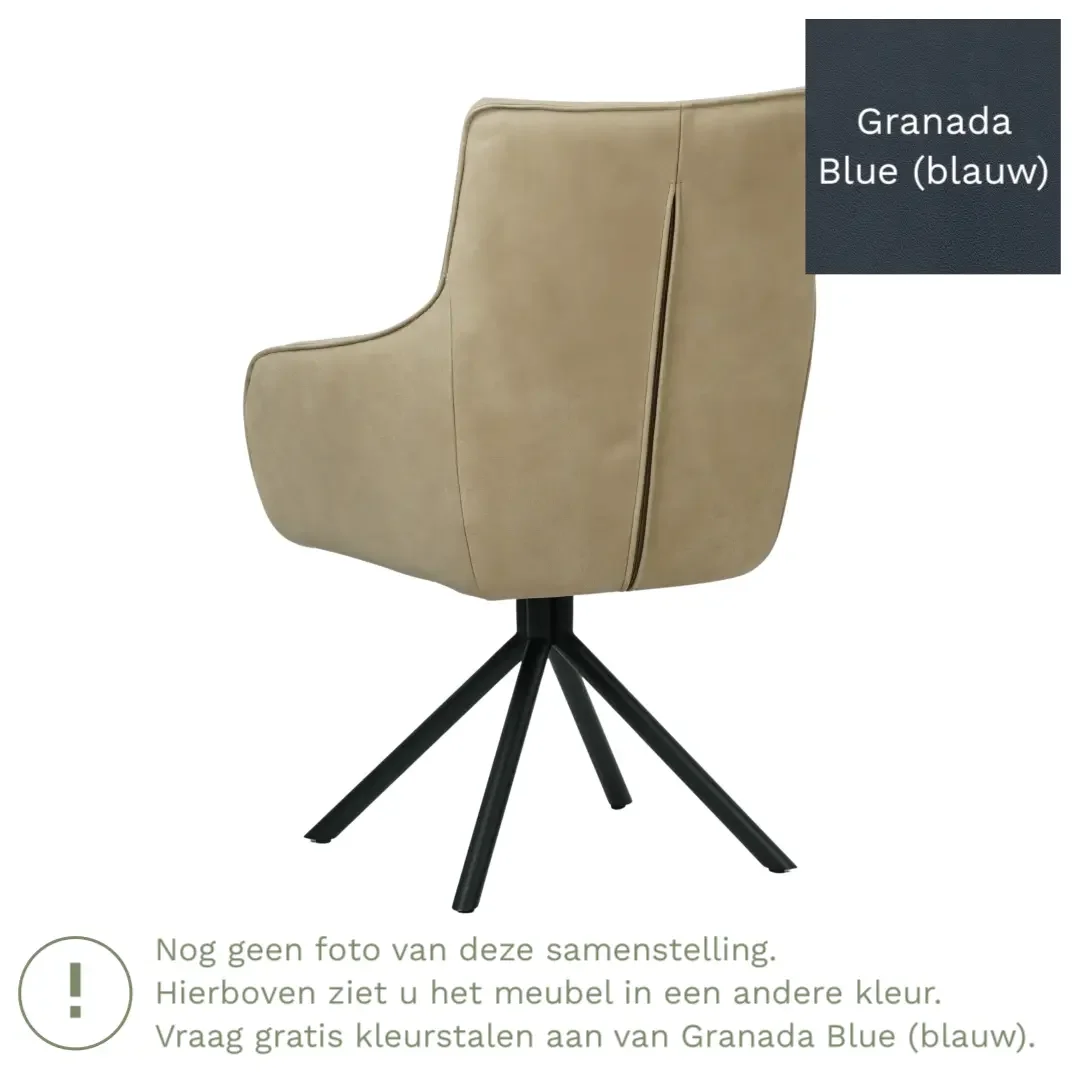 afbeelding van Leren draaibare eetkamerstoel Fancy - Granada Blue (blauw) - Spinpoot staal rond zwart