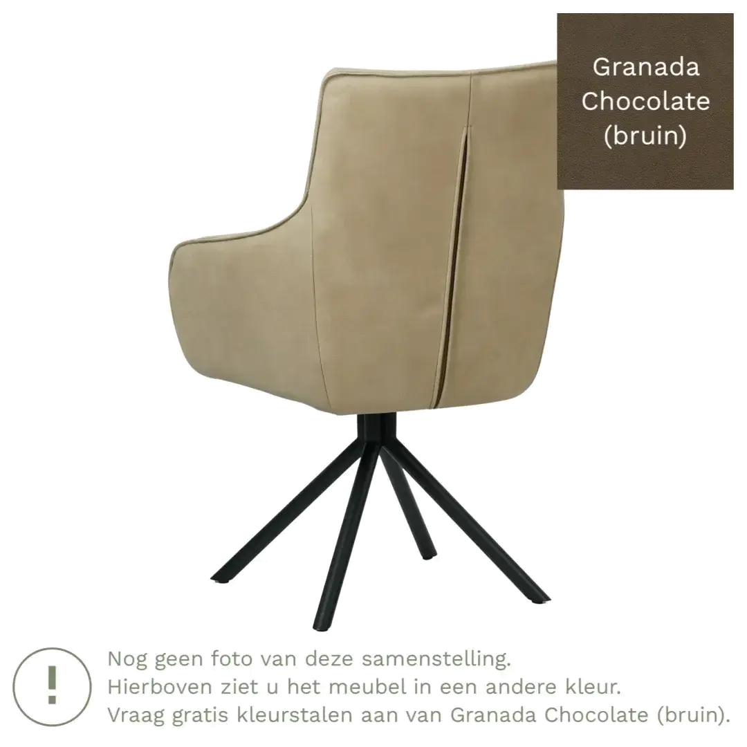 afbeelding van Leren draaibare eetkamerstoel Fancy - Granada Chocolate (bruin) - Spinpoot staal rond zwart