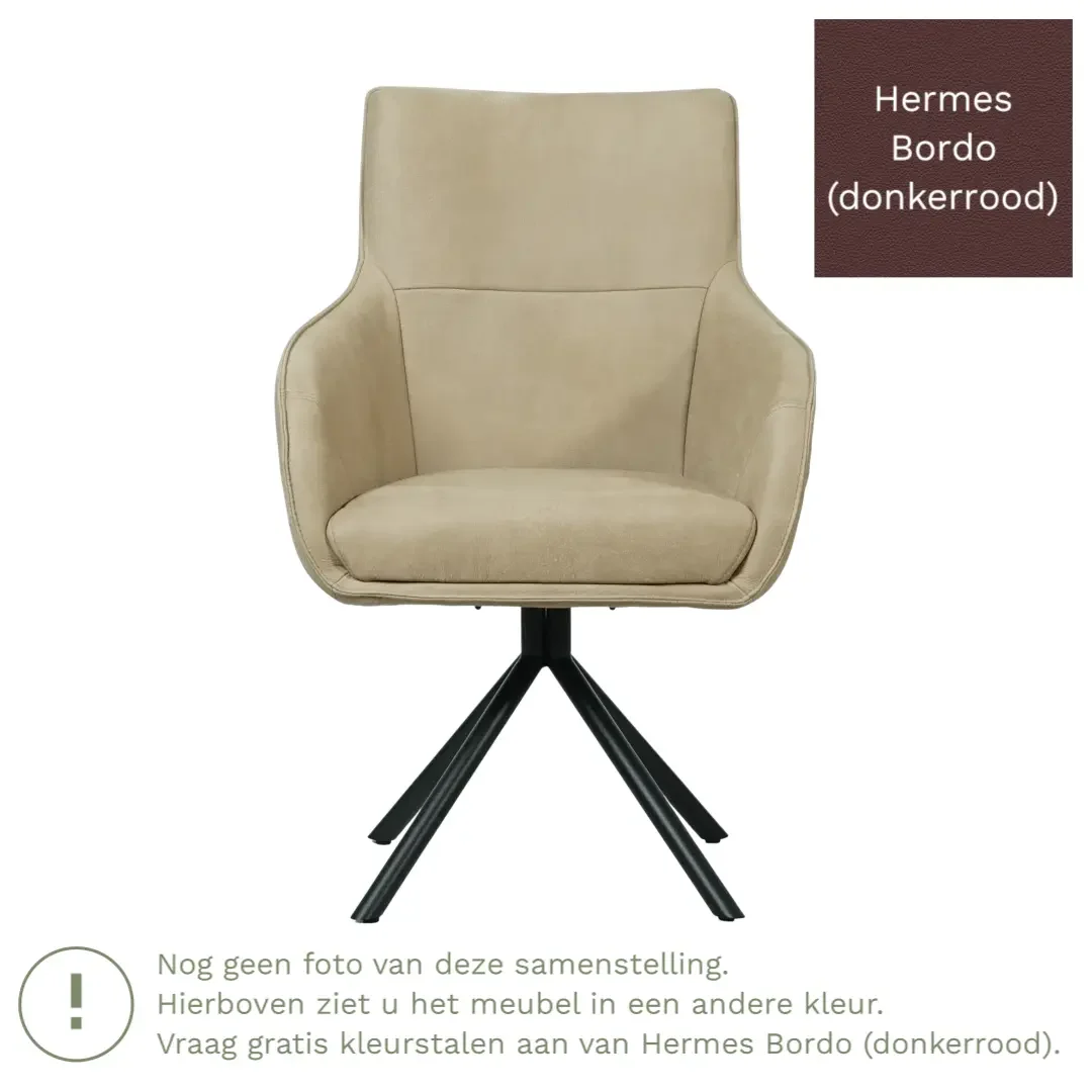 afbeelding van Leren draaibare eetkamerstoel Fancy - Hermes Bordo (donkerrood) - Spinpoot staal rond zwart