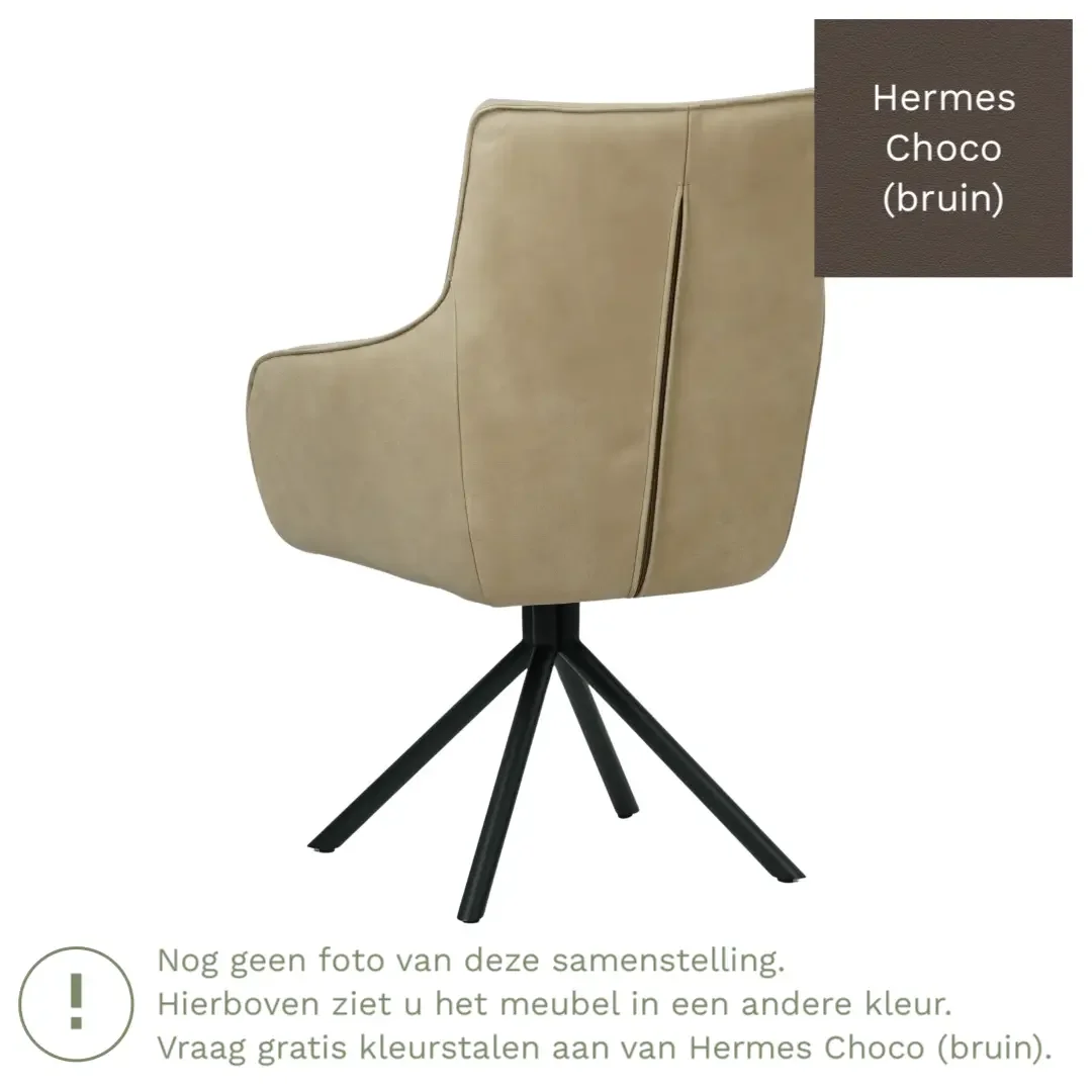 afbeelding van Leren draaibare eetkamerstoel Fancy - Hermes Choco (bruin) - Spinpoot staal rond zwart