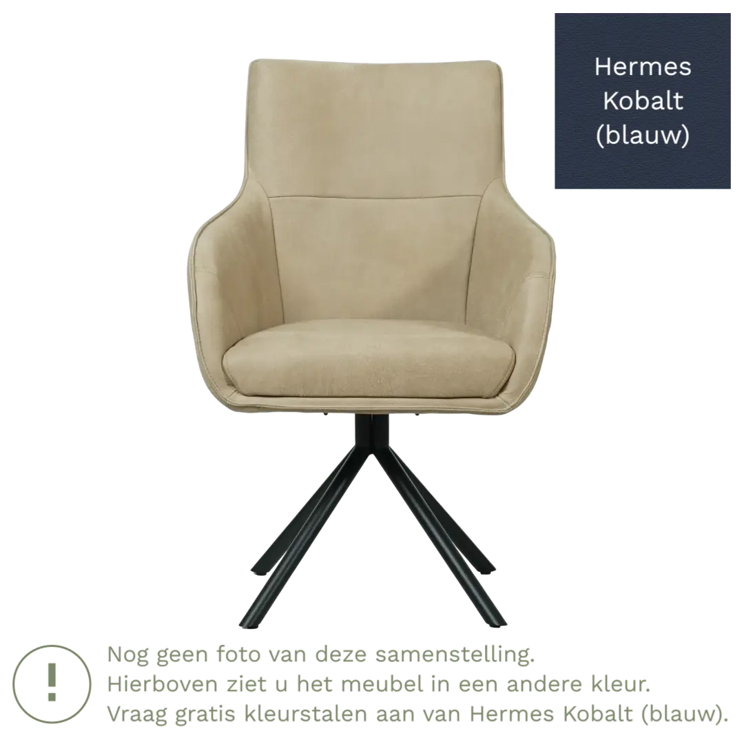 afbeelding van Leren draaibare eetkamerstoel Fancy - Hermes Kobalt (blauw) - Spinpoot staal rond zwart