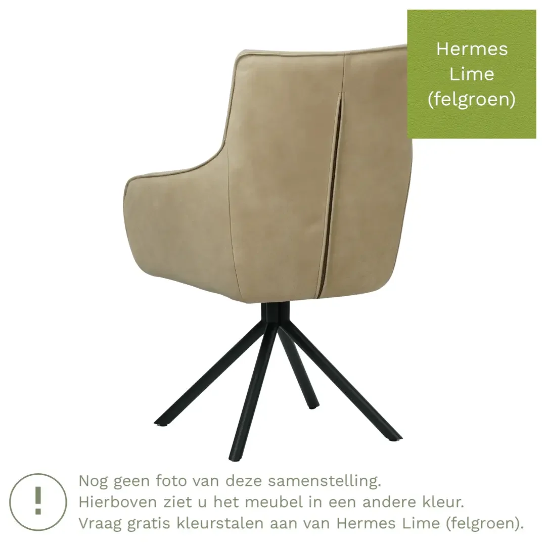 afbeelding van Leren draaibare eetkamerstoel Fancy - Hermes Lime (felgroen) - Spinpoot staal rond zwart