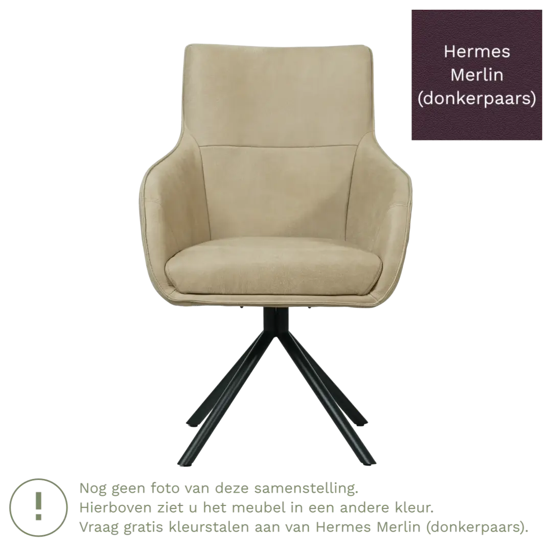afbeelding van Leren draaibare eetkamerstoel Fancy - Hermes Merlin (donkerpaars) - Spinpoot staal rond zwart