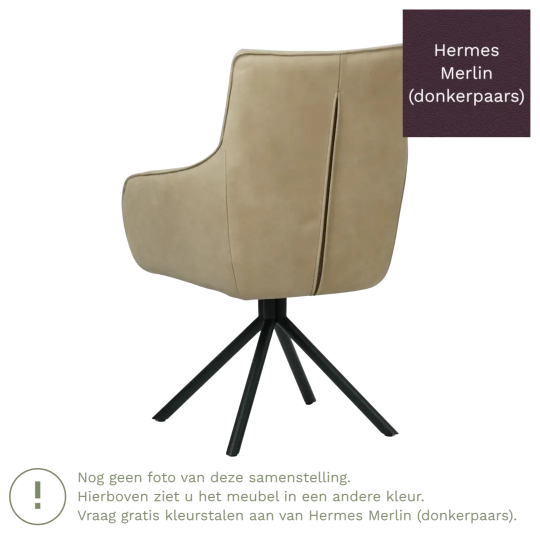 afbeelding van Leren draaibare eetkamerstoel Fancy - Hermes Merlin (donkerpaars) - Spinpoot staal rond zwart