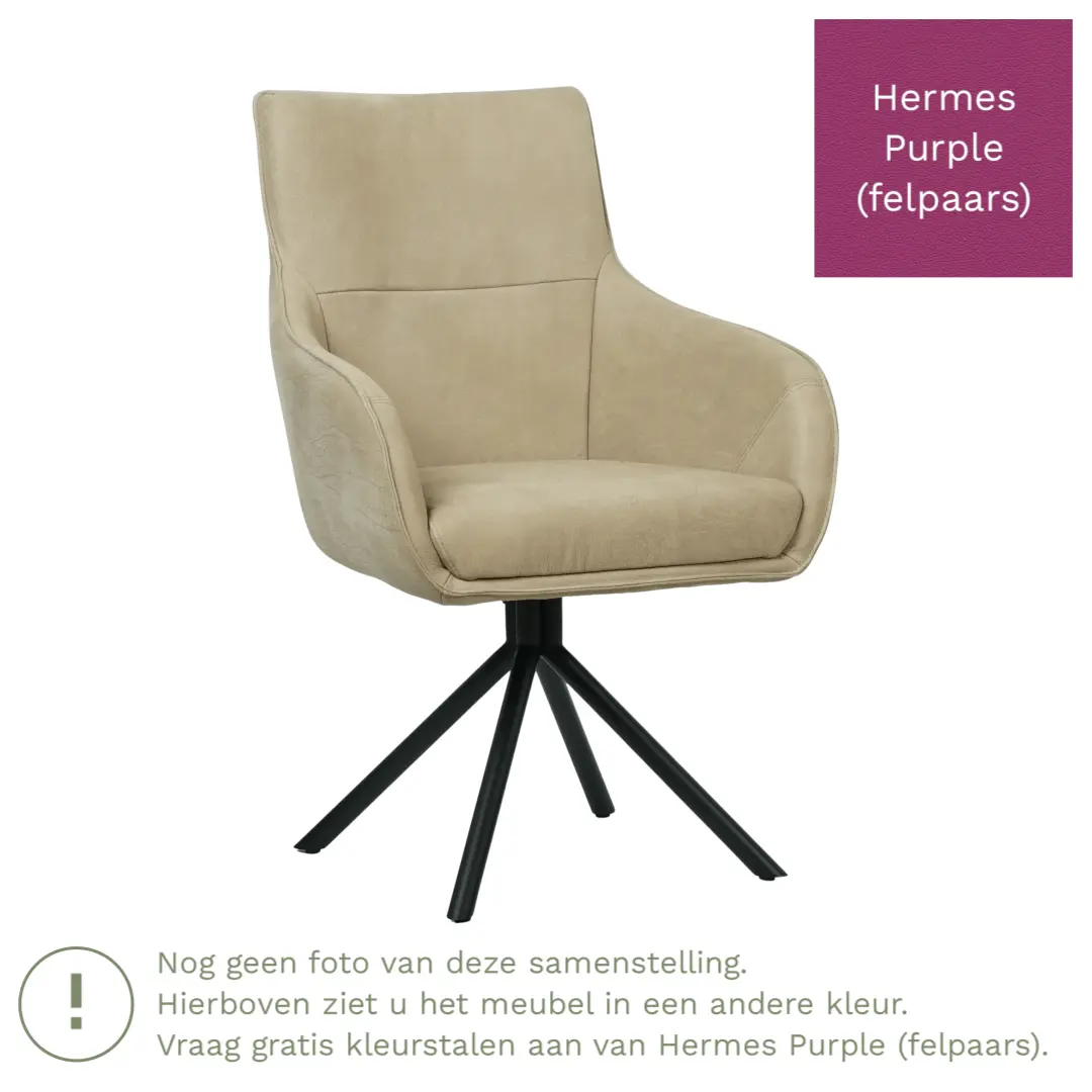 afbeelding van Leren draaibare eetkamerstoel Fancy - Hermes Purple (felpaars) - Spinpoot staal rond zwart