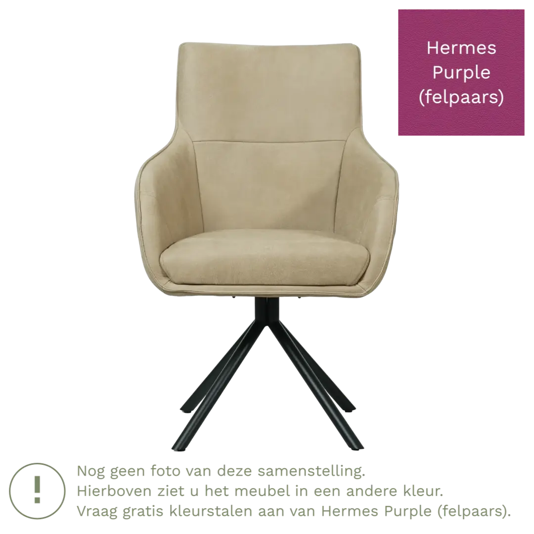 afbeelding van Leren draaibare eetkamerstoel Fancy - Hermes Purple (felpaars) - Spinpoot staal rond zwart