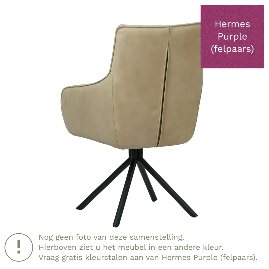afbeelding van Leren draaibare eetkamerstoel Fancy - Hermes Purple (felpaars) - Spinpoot staal rond zwart