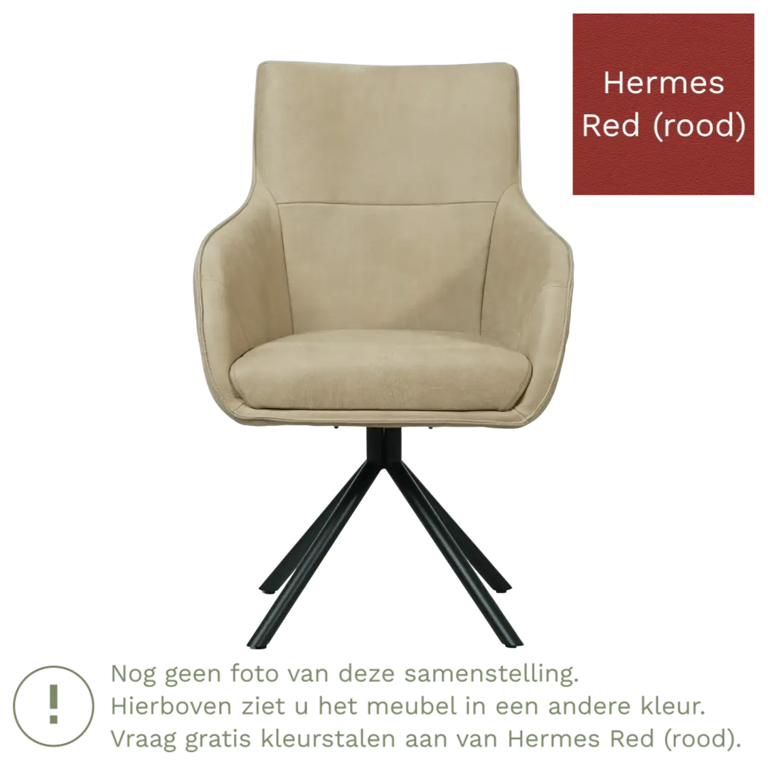afbeelding van Leren draaibare eetkamerstoel Fancy - Hermes Red (rood) - Spinpoot staal rond zwart