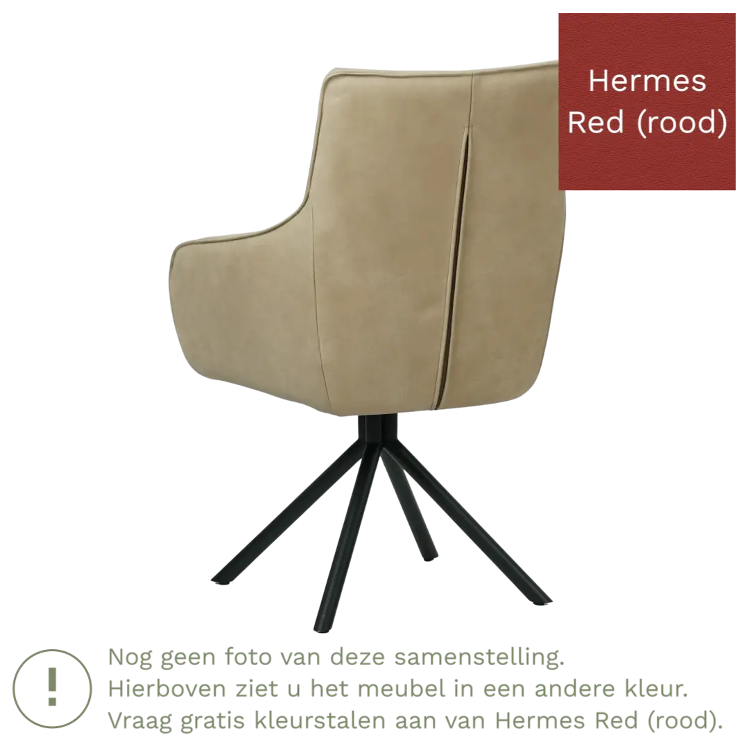 afbeelding van Leren draaibare eetkamerstoel Fancy - Hermes Red (rood) - Spinpoot staal rond zwart