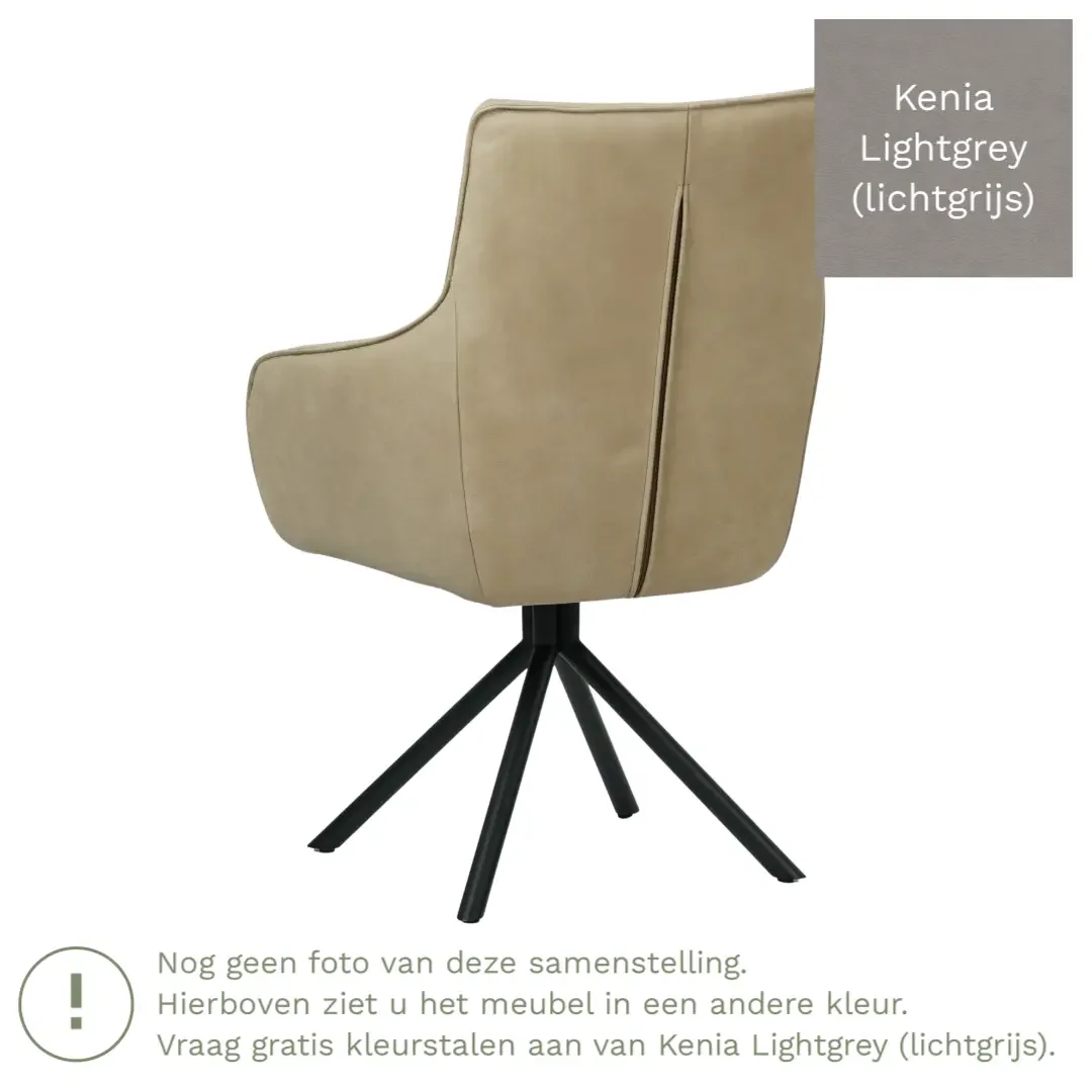 afbeelding van Leren draaibare eetkamerstoel Fancy - Kenia Lightgrey (lichtgrijs) - Spinpoot staal rond zwart