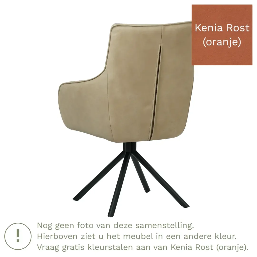 afbeelding van Leren draaibare eetkamerstoel Fancy - Kenia Rost (oranje) - Spinpoot staal rond zwart