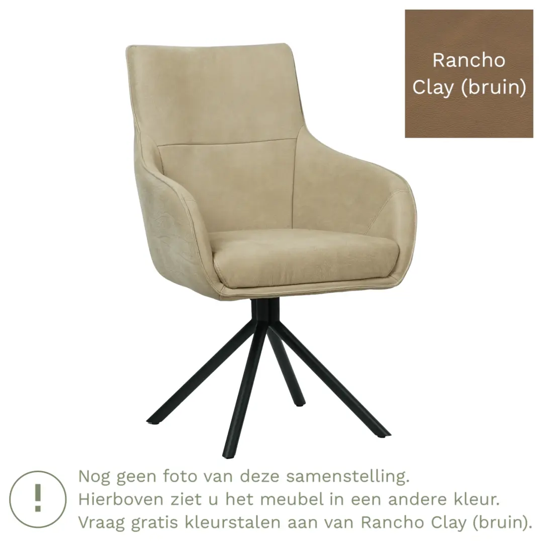 afbeelding van Leren draaibare eetkamerstoel Fancy - Rancho Clay (bruin) - Spinpoot staal rond zwart