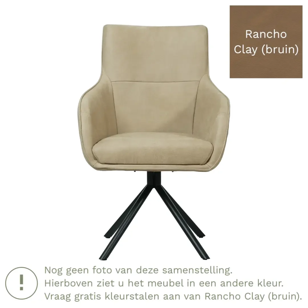 afbeelding van Leren draaibare eetkamerstoel Fancy - Rancho Clay (bruin) - Spinpoot staal rond zwart