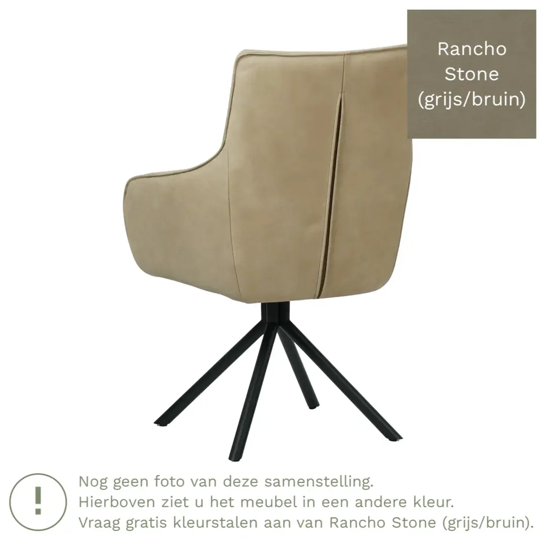 afbeelding van Leren draaibare eetkamerstoel Fancy - Rancho Stone (grijs/bruin) - Spinpoot staal rond zwart