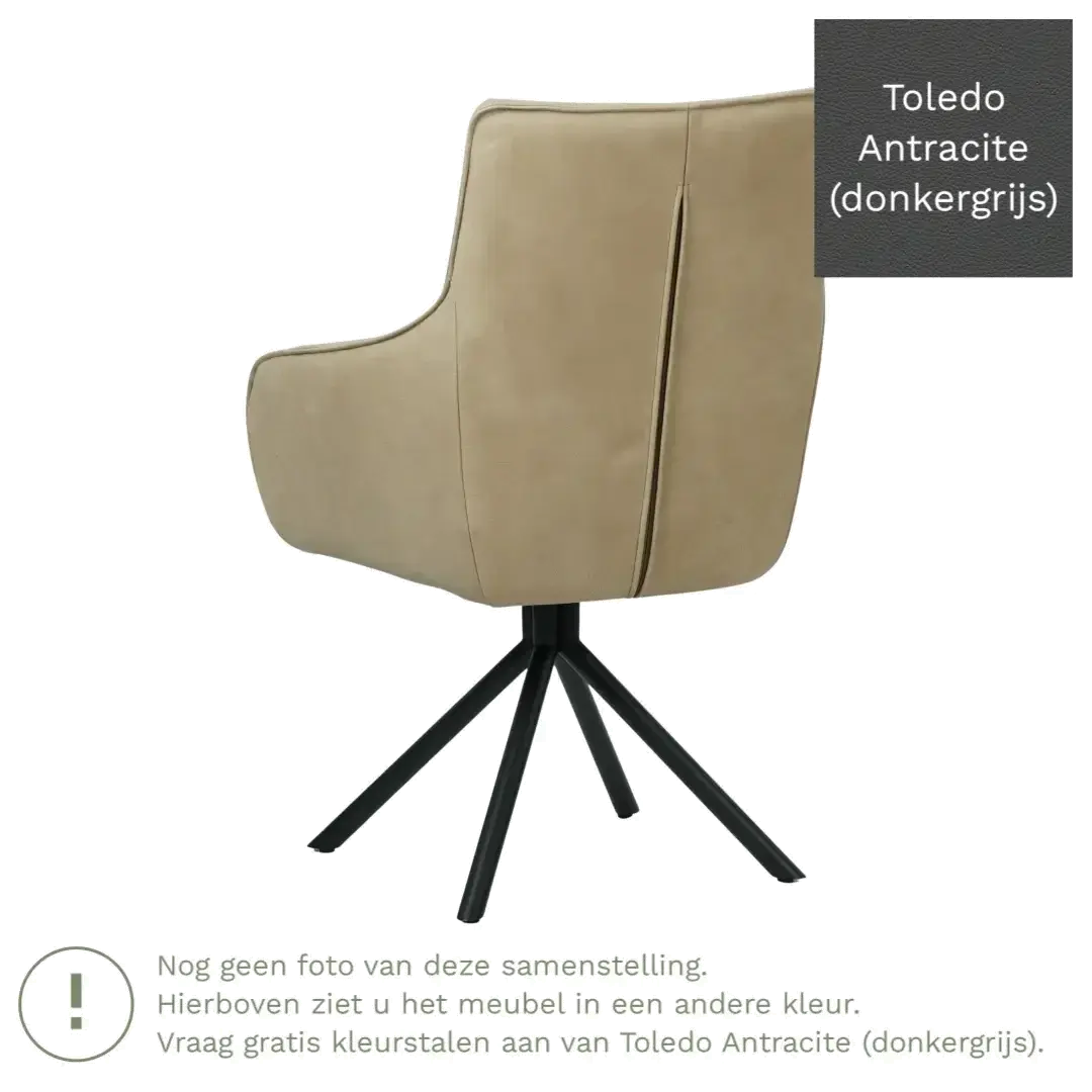 afbeelding van Leren draaibare eetkamerstoel Fancy - Toledo Antracite (donkergrijs) - Spinpoot staal rond zwart