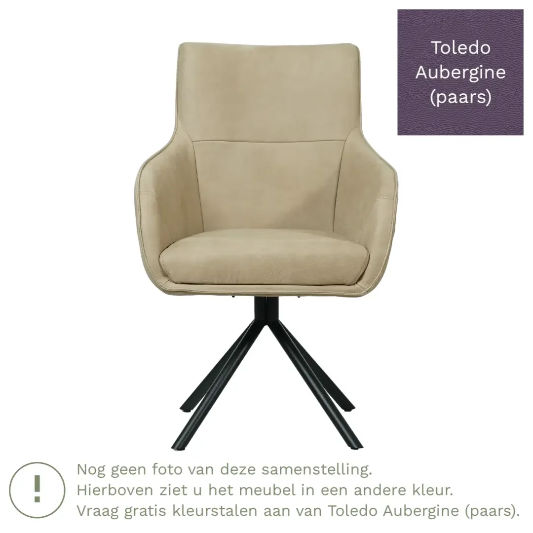 afbeelding van Leren draaibare eetkamerstoel Fancy - Toledo Aubergine (paars) - Spinpoot staal rond zwart