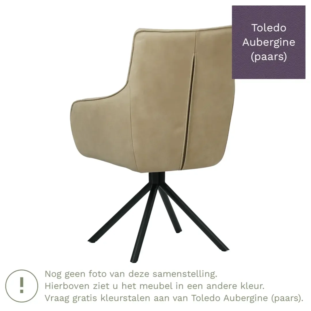 afbeelding van Leren draaibare eetkamerstoel Fancy - Toledo Aubergine (paars) - Spinpoot staal rond zwart