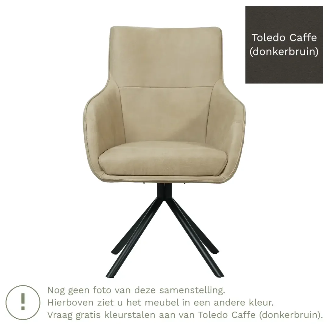 afbeelding van Leren draaibare eetkamerstoel Fancy - Toledo Caffe (donkerbruin) - Spinpoot staal rond zwart